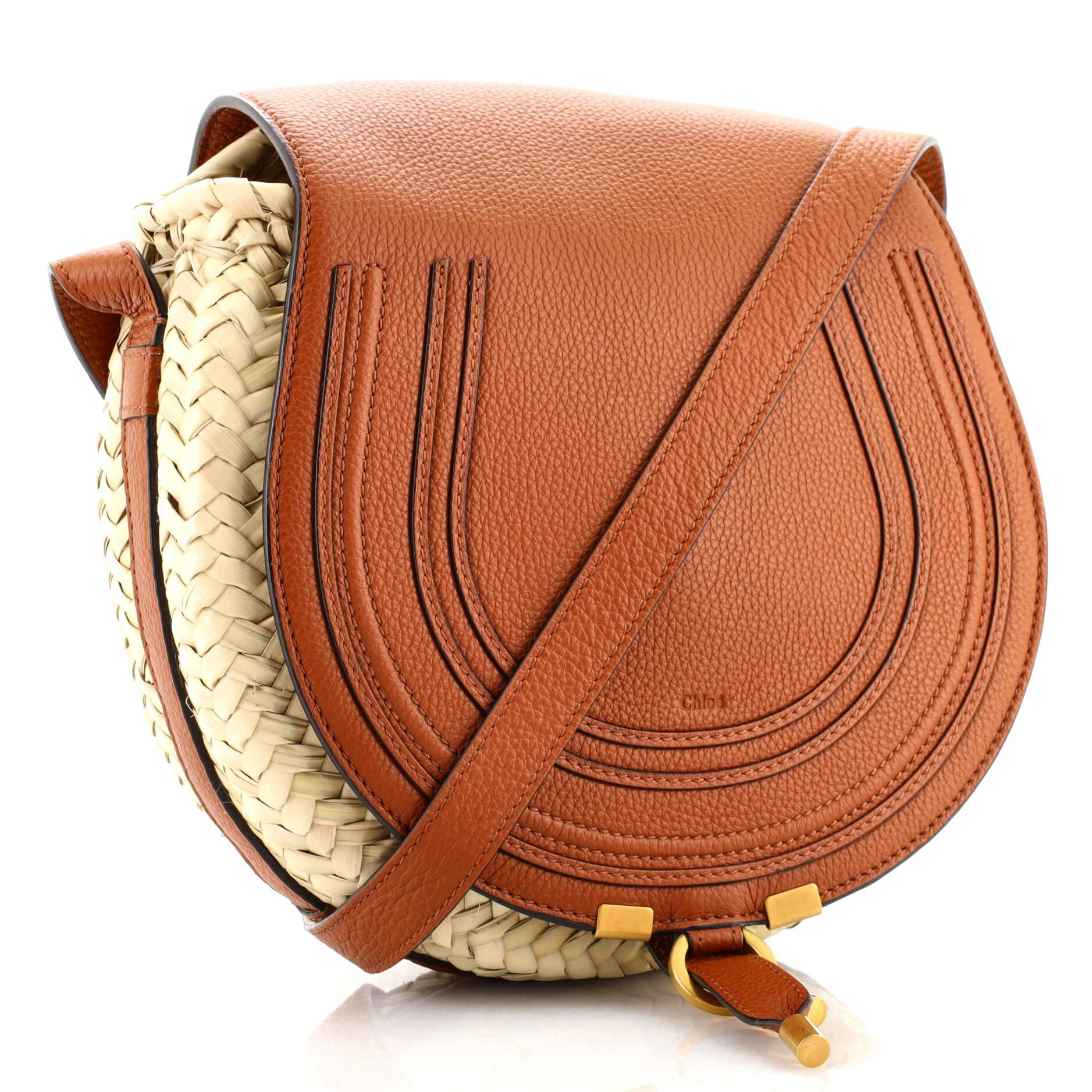 Chloe Marcie Basket Crossbody Bag Raffia and Leather Small In Good Condition In NY, NY