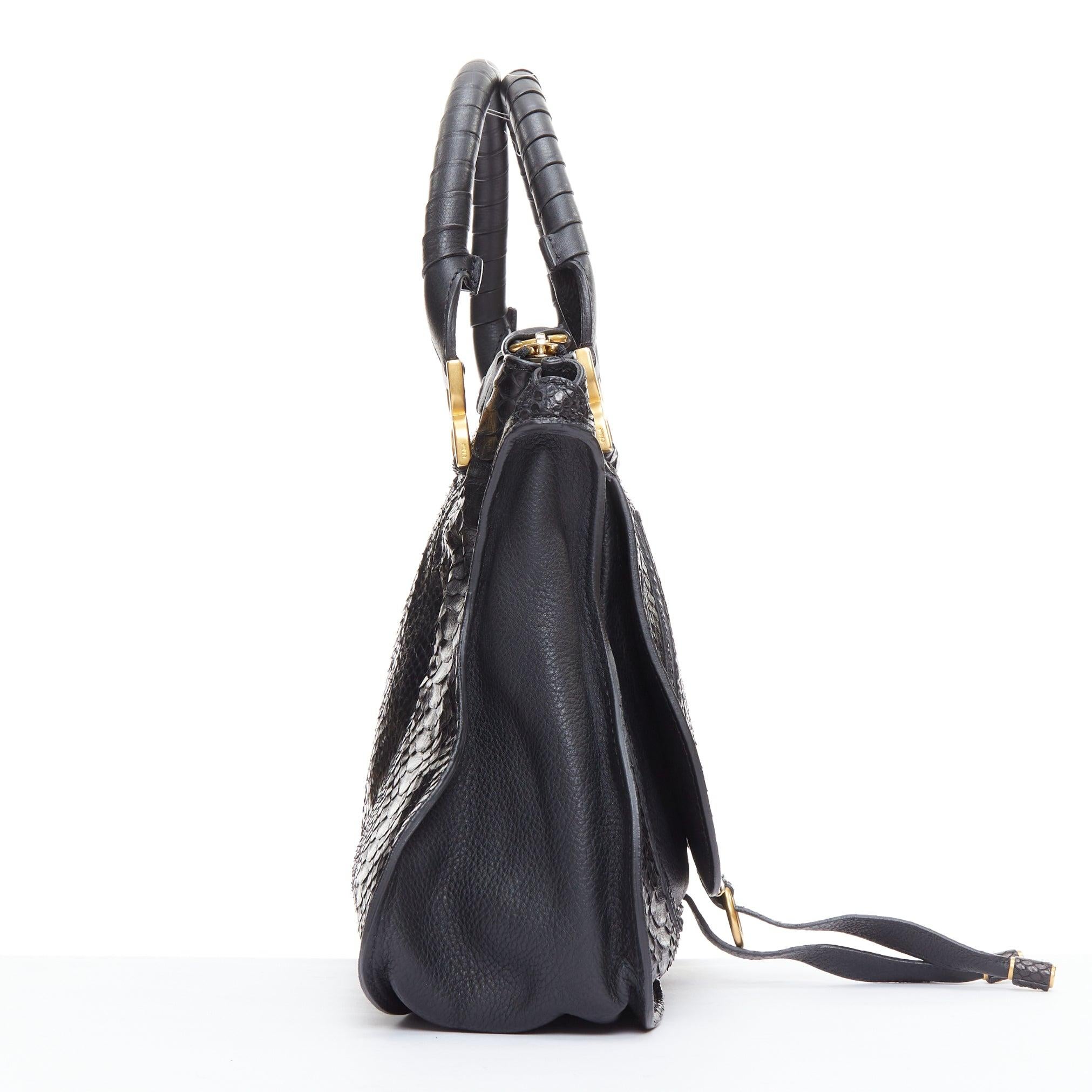 CHLOE Marcie black scaled leather gold hardware satchel bag In Good Condition For Sale In Hong Kong, NT