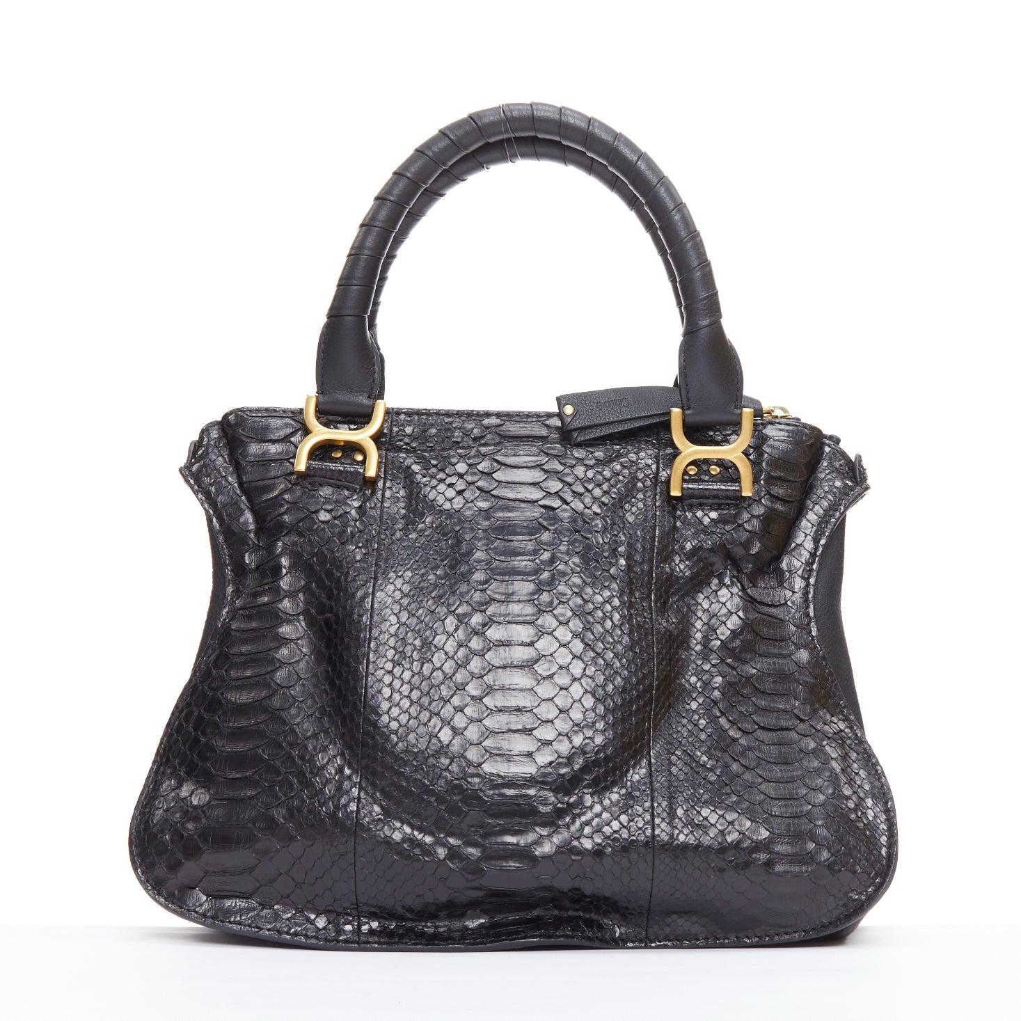 Women's CHLOE Marcie black scaled leather gold hardware satchel bag For Sale