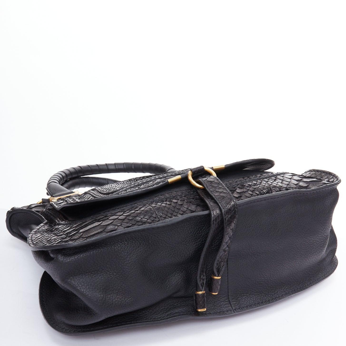 CHLOE Marcie black scaled leather gold hardware satchel bag For Sale 1