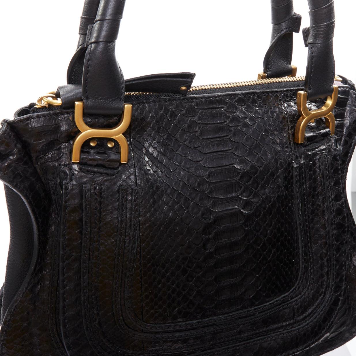 CHLOE Marcie black scaled leather gold hardware satchel bag For Sale 2