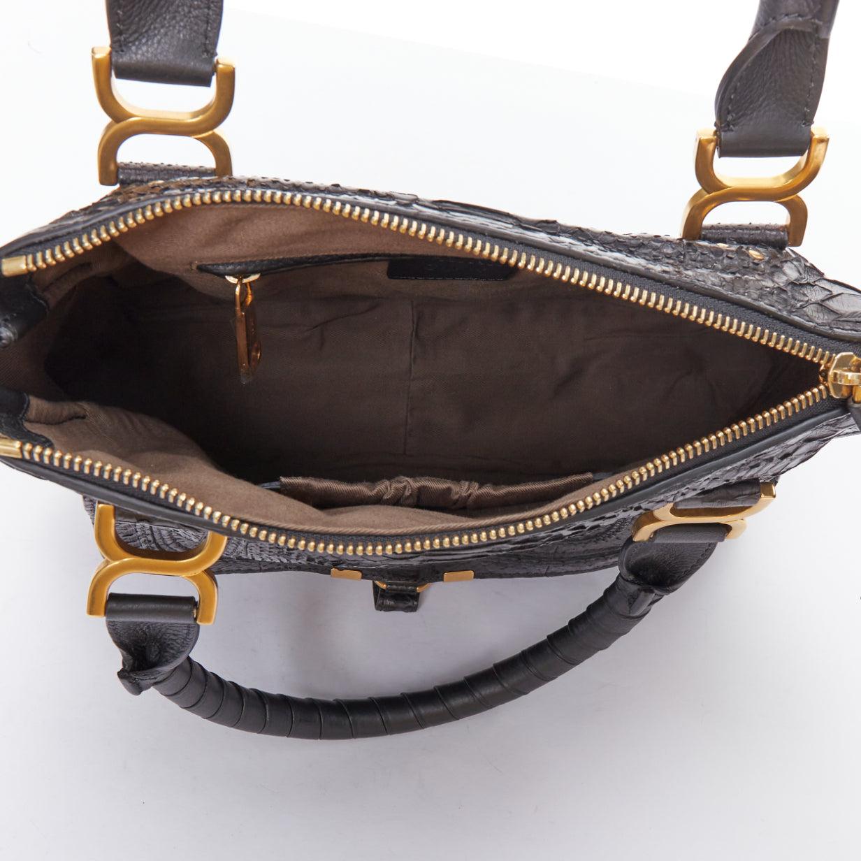 CHLOE Marcie black scaled leather gold hardware satchel bag For Sale 4