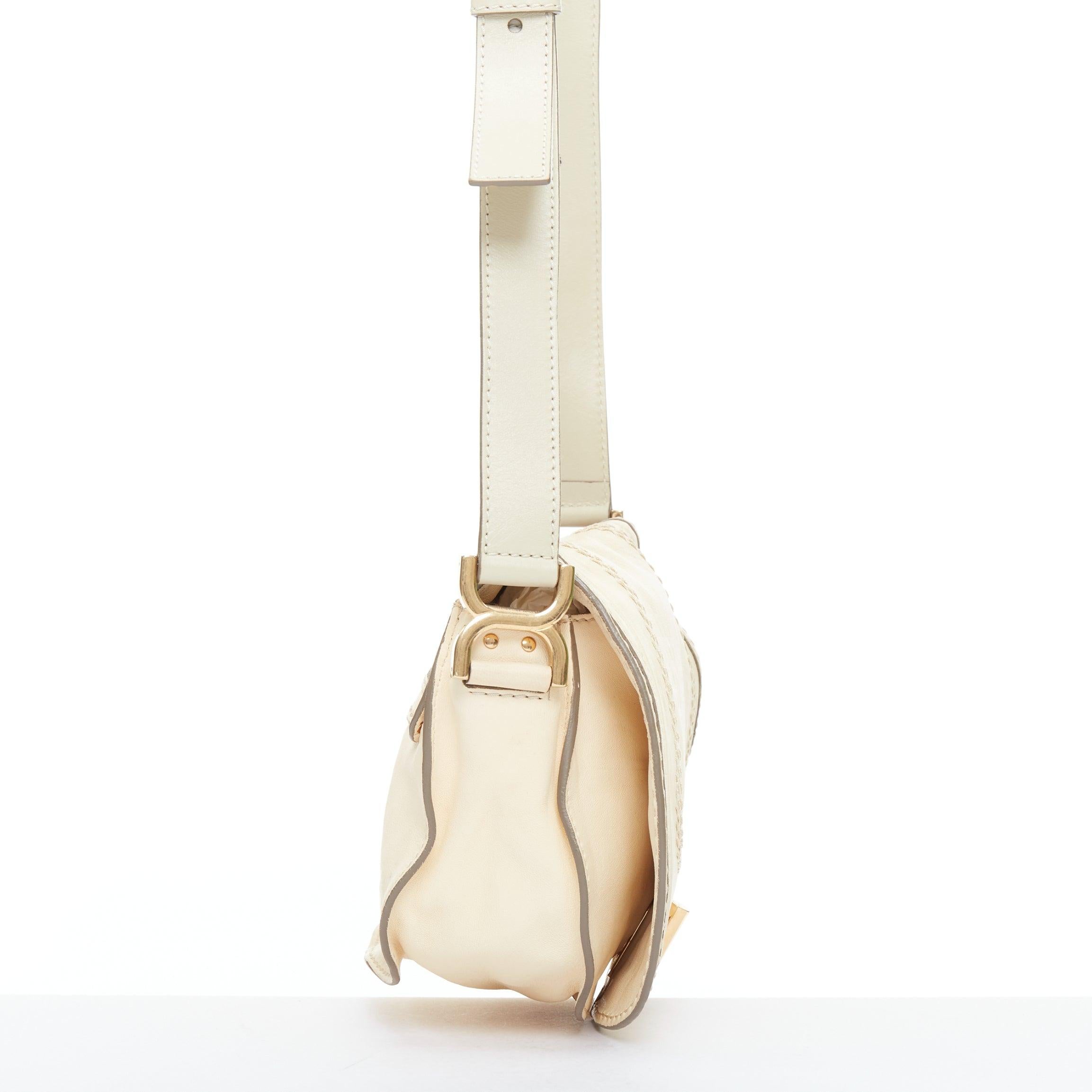 CHLOE Marcie Lock beige leather gold hardware half saddle crossbody bag In Fair Condition For Sale In Hong Kong, NT