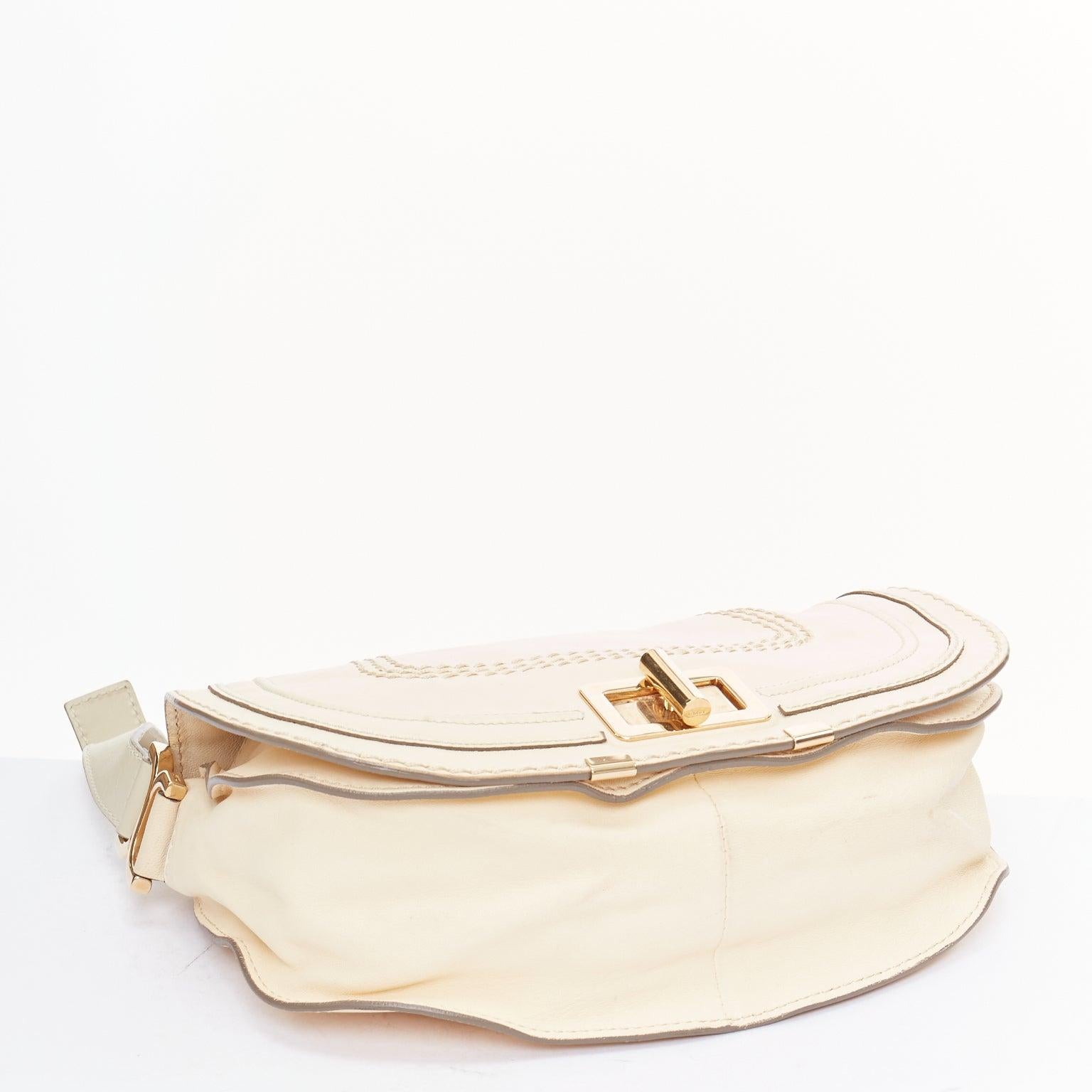 CHLOE Marcie Lock beige leather gold hardware half saddle crossbody bag For Sale 1