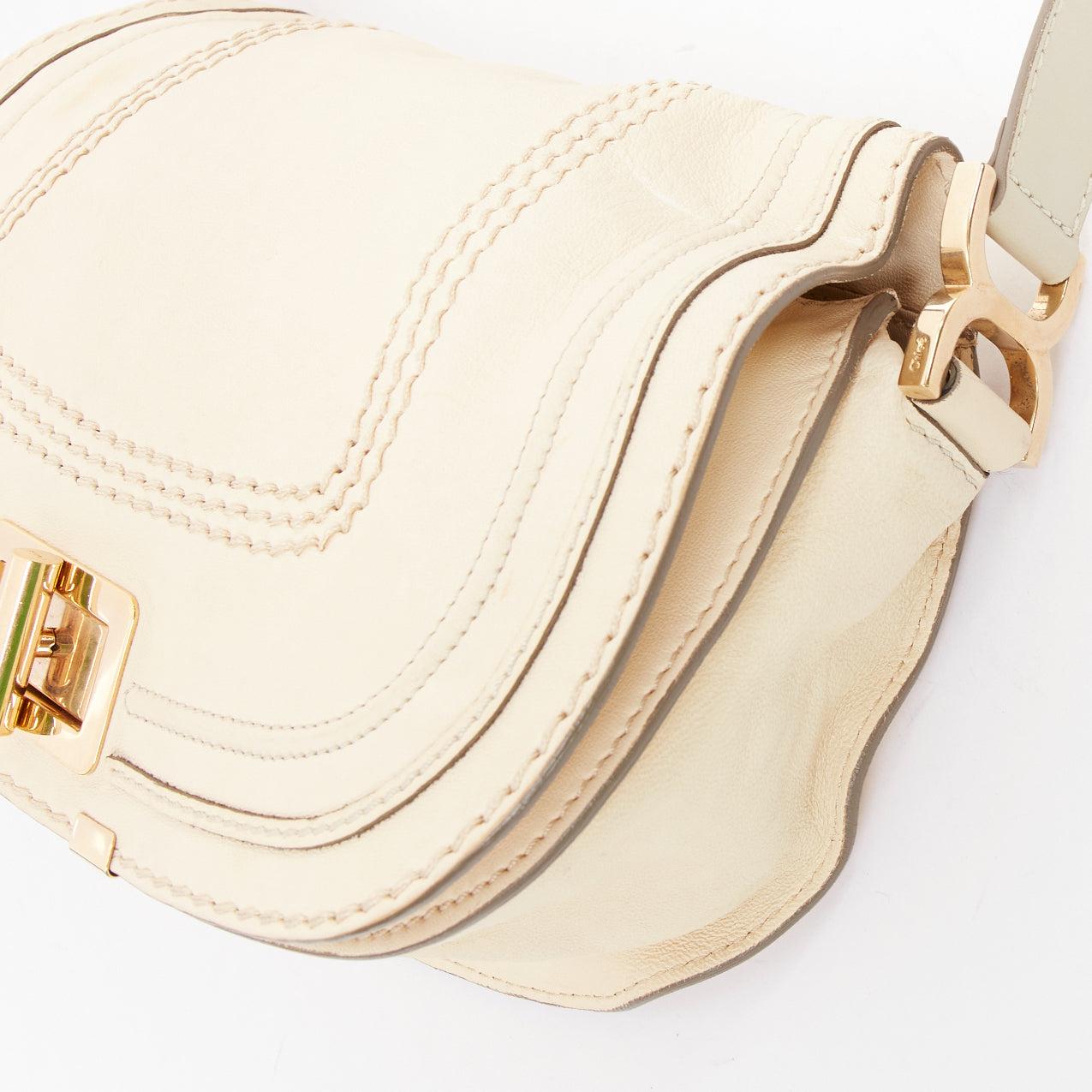 CHLOE Marcie Lock beige leather gold hardware half saddle crossbody bag For Sale 4