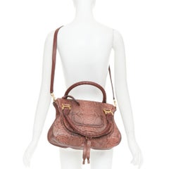 CHLOE Marcie Medium brown snakeskin leather gold hardware 2 way satchel handbag