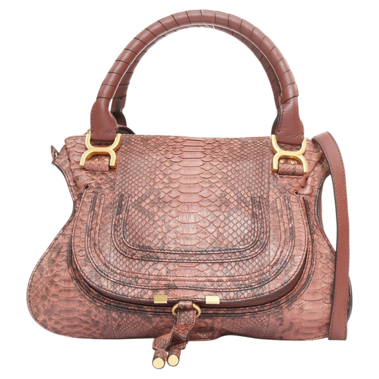 CHLOE Marcie Borsetta media in pelle di serpente marrone con hardware dorato a 2 vie