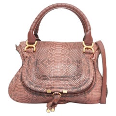CHLOE Marcie Medium brown snakeskin leather gold hardware 2 way satchel handbag