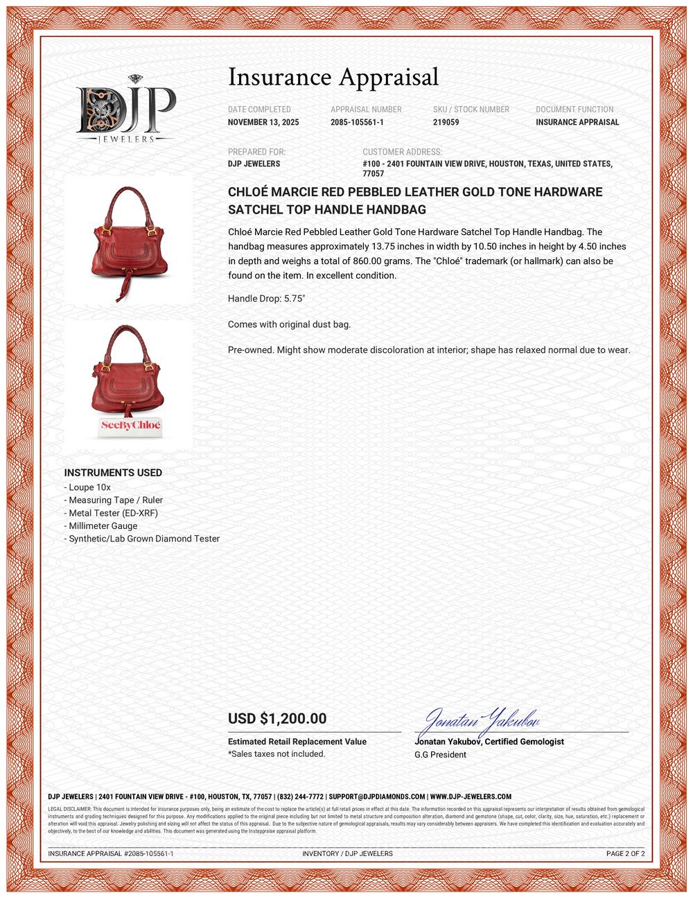 Chloé Marcie, borsa a tracolla in pelle rossa con finiture in oro, con manico in alto in vendita 12