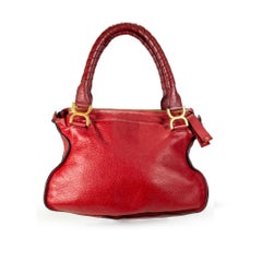 Chloé Marcie Red Pebbled Leather Gold Tone Hardware Satchel Top Handle Handbag