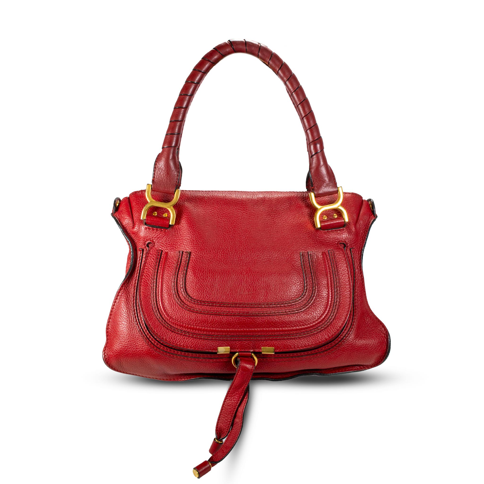 Chloé Marcie, borsa a tracolla in pelle rossa con finiture in oro, con manico in alto in vendita