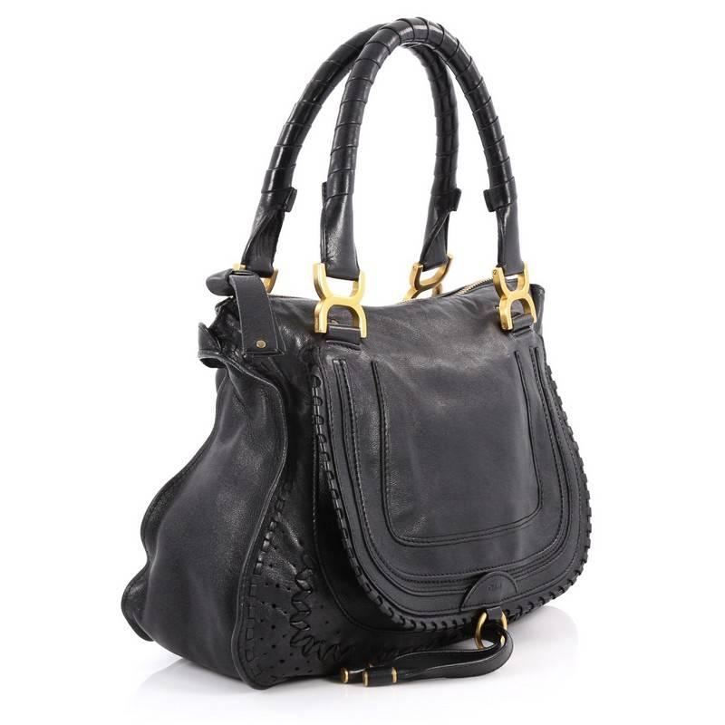 Black Chloe Marcie Shoulder Bag Whipstitch Leather Medium