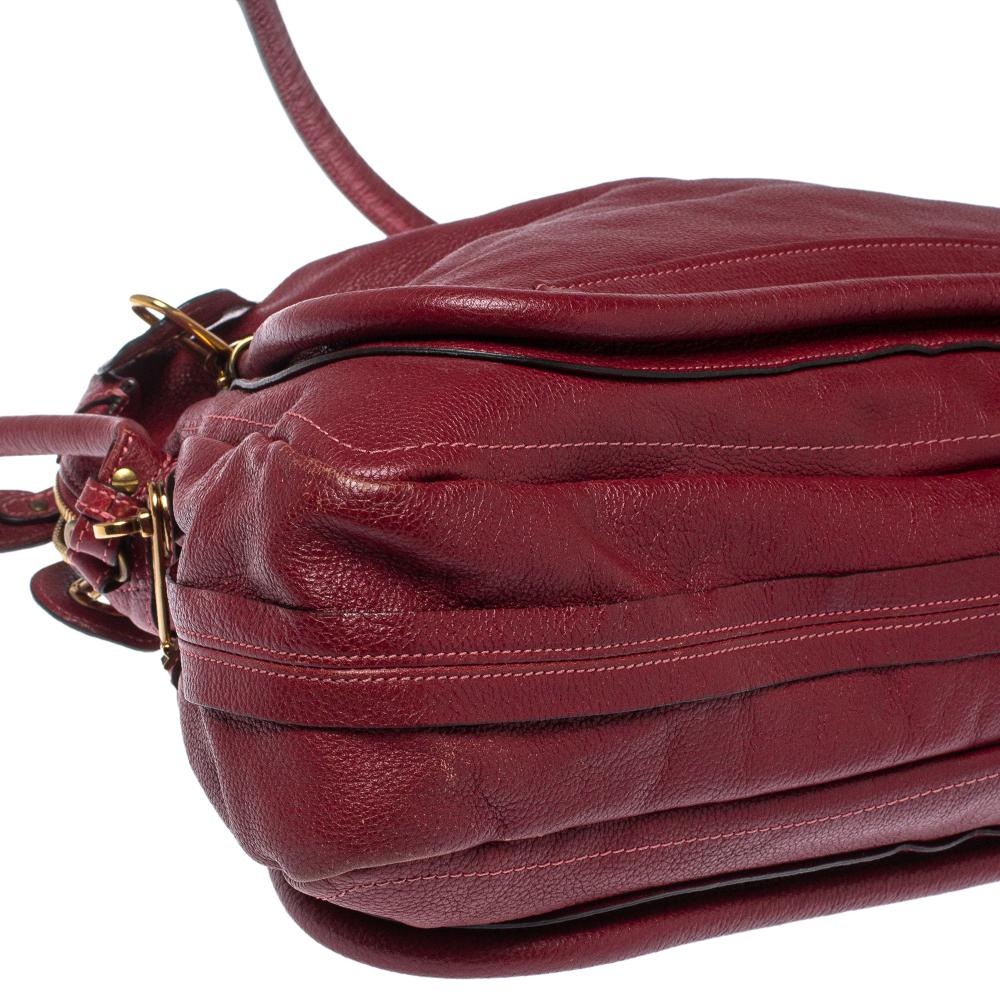 Chloe Maroon Leather Paraty Shoulder Bag 3