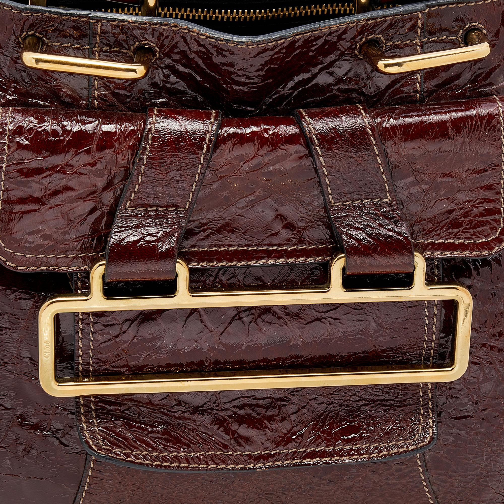 Chloé Maroon Patent Leather Metal Flap Pocket Satchel 1
