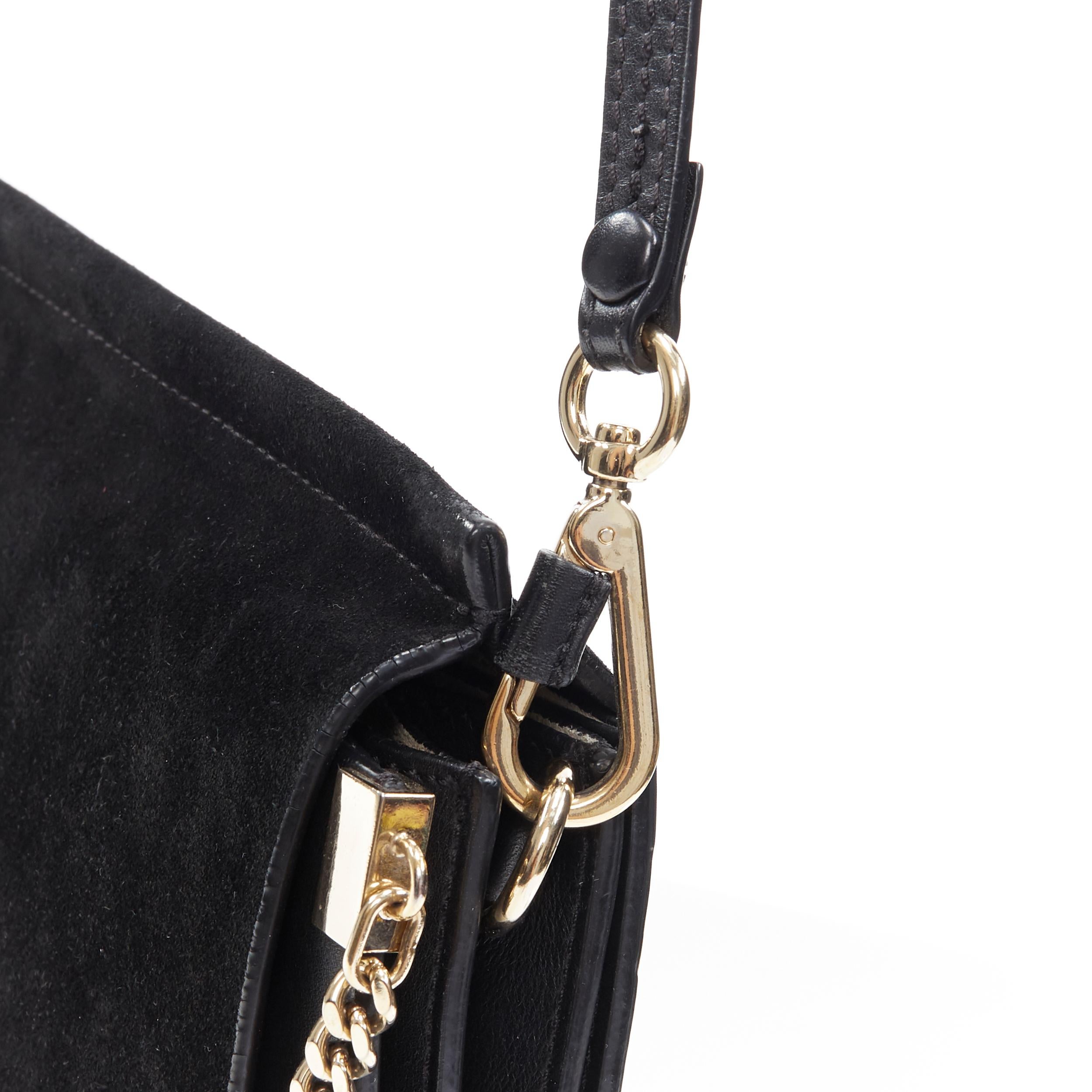 Women's CHLOE Medium Faye black suede flap gold loop chain hardware shoulder bag