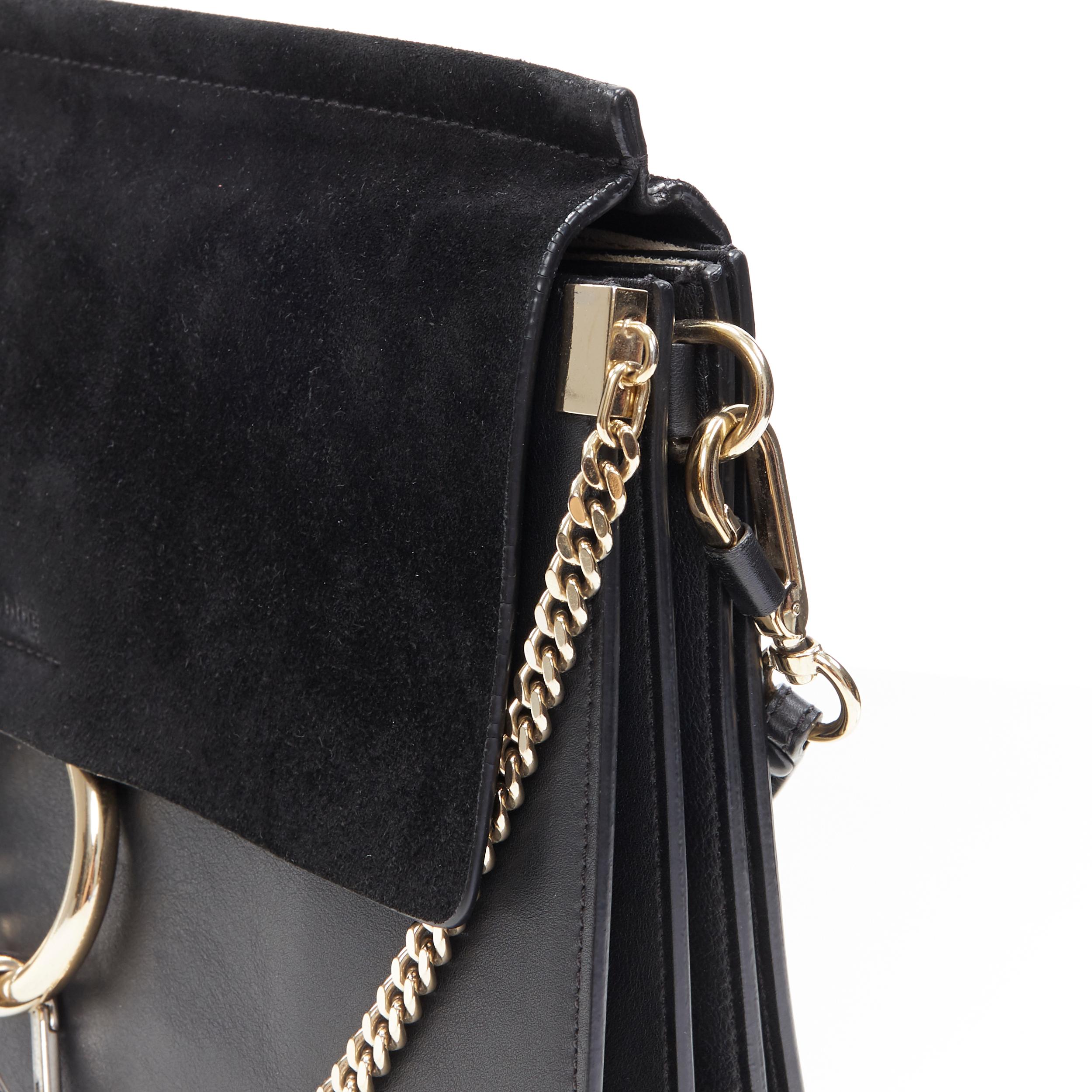 CHLOE Medium Faye black suede flap gold loop chain hardware shoulder bag 1