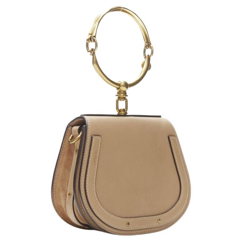 Brown CHLOE Medium Nile gold bangle bracelet handle taupe leather saddle bag