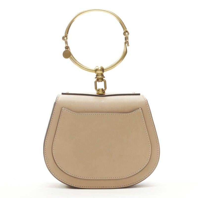 Women's CHLOE Medium Nile gold bangle bracelet handle taupe leather saddle bag