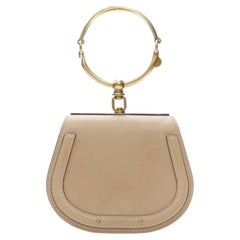 CHLOE Medium Nile gold bangle bracelet handle taupe leather saddle bag