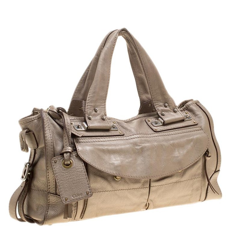 Chloe Metallic Beige Leather Tote For Sale at 1stDibs