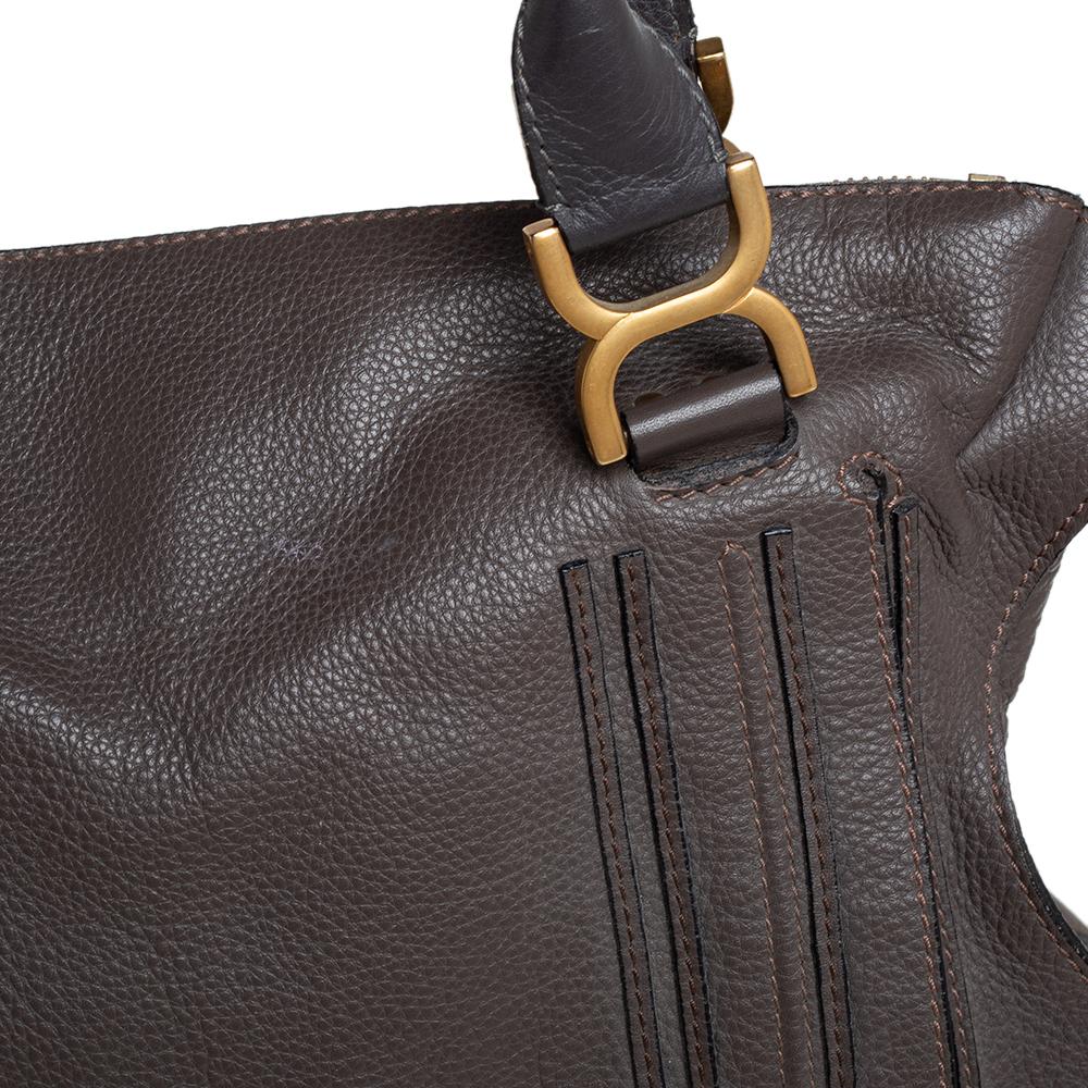 Chloé Cartera Marcie Grande Piel Beige Oscuro Metalizada 6