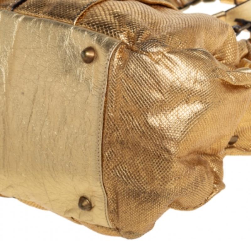 Chloé Metallic Gold Embossed Leather Heloise Satchel For Sale 5