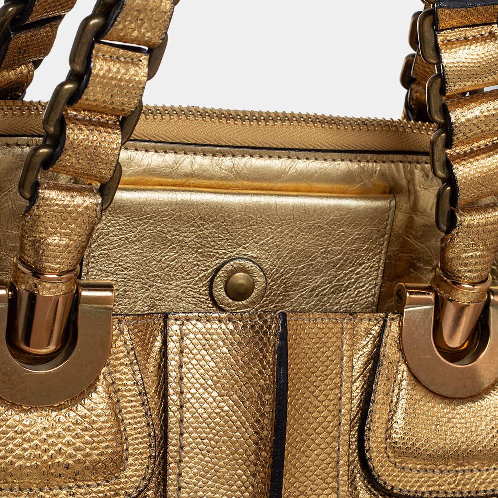 Chloé Metallic Gold Embossed Leather Heloise Satchel For Sale 6