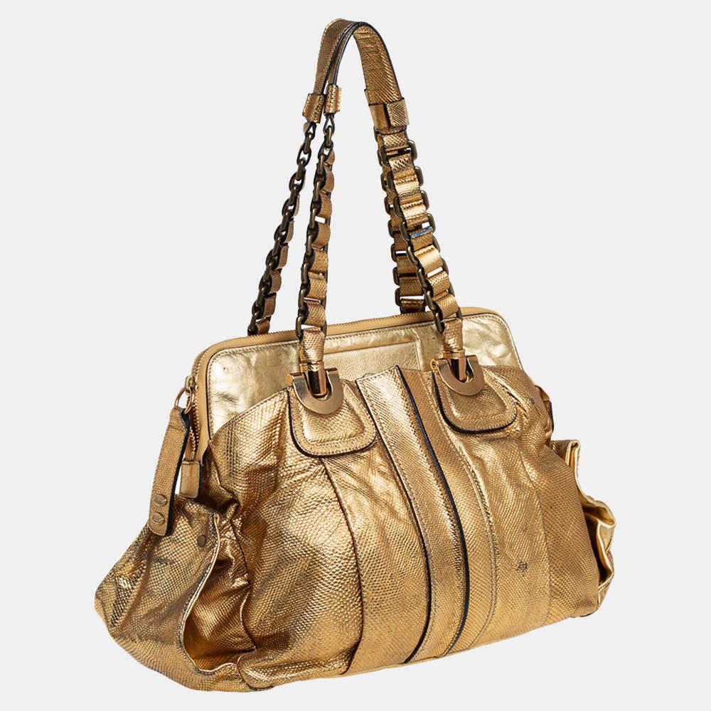 Women's Chloé Metallic Gold Embossed Leather Heloise Satchel For Sale