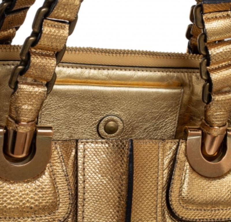 Chloé Metallic Gold Embossed Leather Heloise Satchel For Sale 3