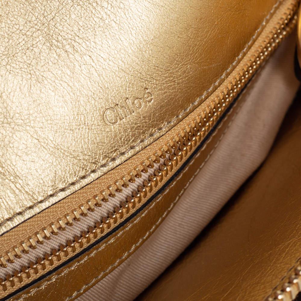 Chloé Metallic Gold Embossed Leather Heloise Satchel For Sale 3
