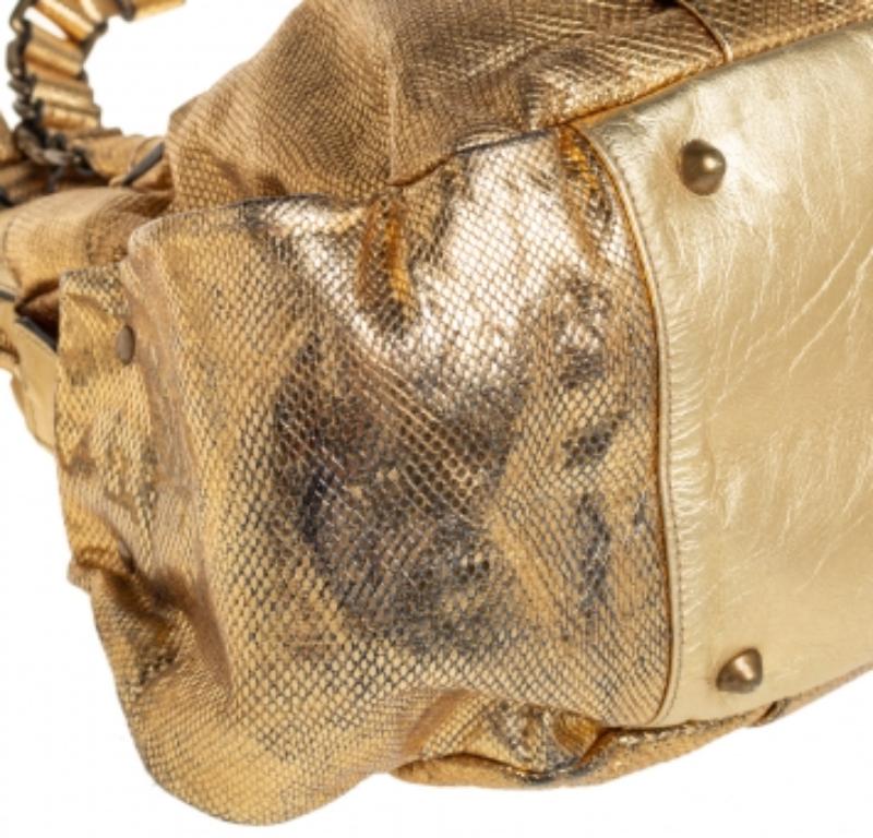 Chloé Metallic Gold Embossed Leather Heloise Satchel For Sale 4
