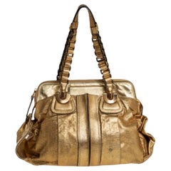 Chloé Metallic Gold Embossed Leather Heloise Satchel