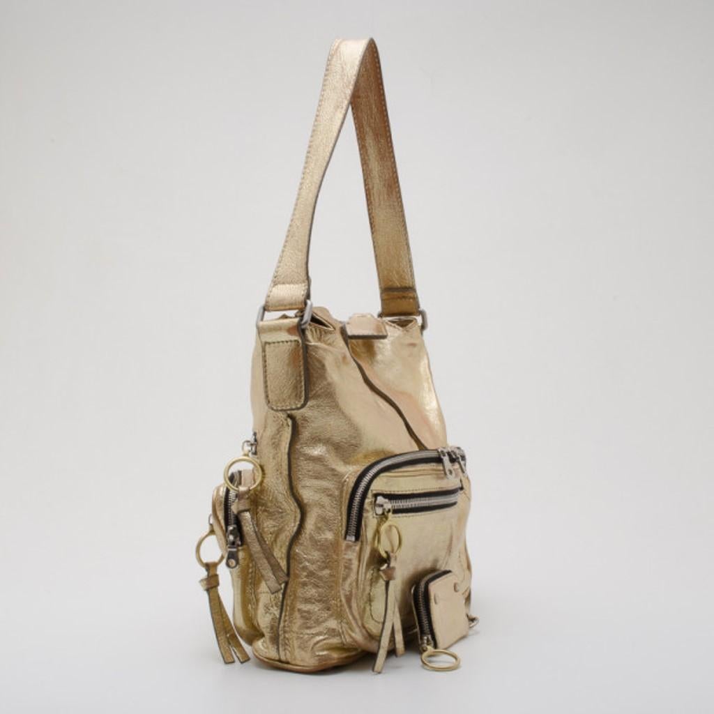 Brown Chloe Metallic Gold Large Shoulder Bag For Sale