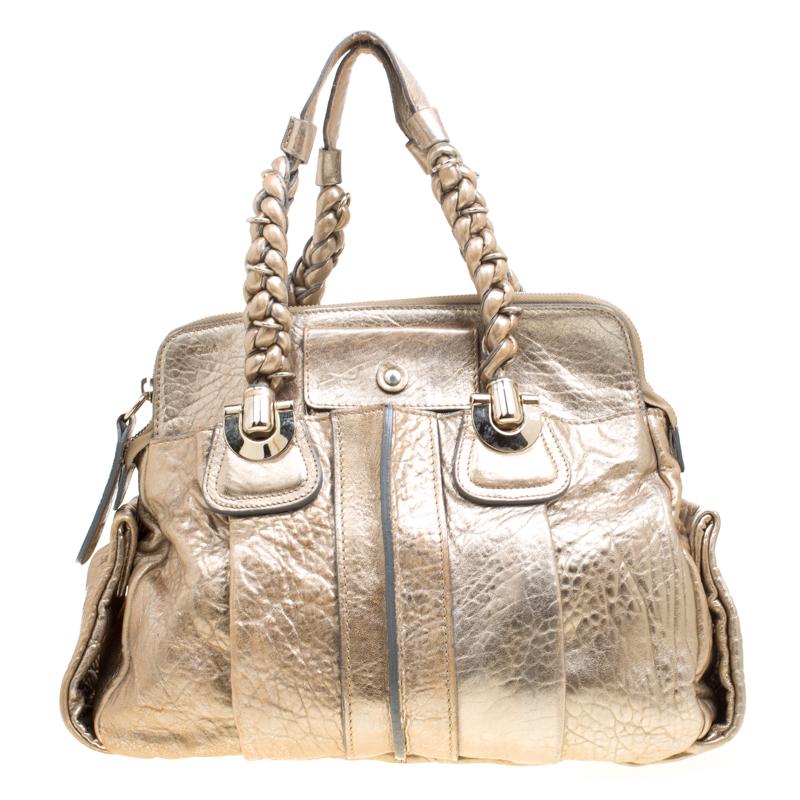 Chloe Metallic Gold Leather Heloise Tote