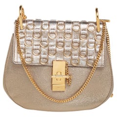 Chloe Metallic Gold Leather Medium Drew Ring Embellished Shoulder Bag