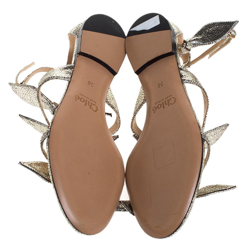 Women's Chloe Metallic Gold Leather Mike Bow Flat Sandals Size 36