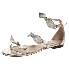 Chloe Metallic Gold Leather Mike Bow Flat Sandals Size 36