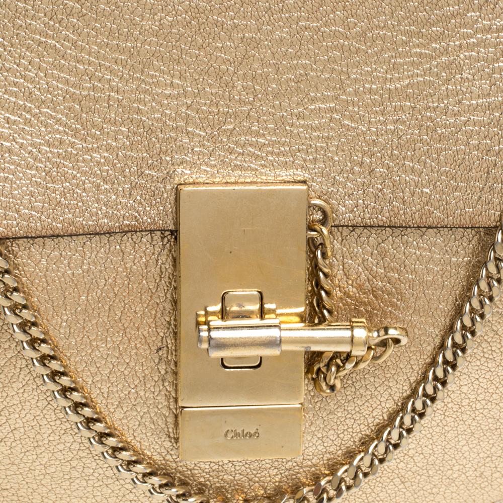Chloe Metallic Gold Leather Mini Drew Shoulder Bag In Good Condition In Dubai, Al Qouz 2