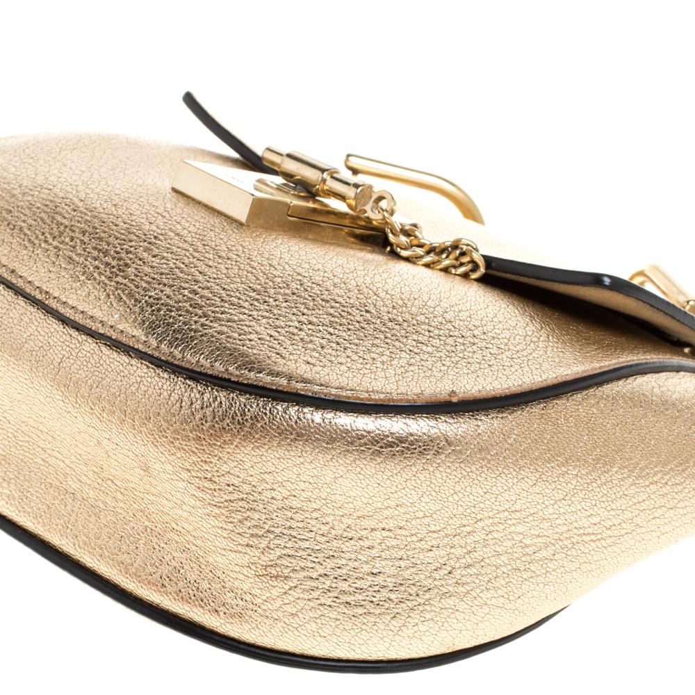 Women's Chloe Metallic Gold Leather Mini Drew Shoulder Bag
