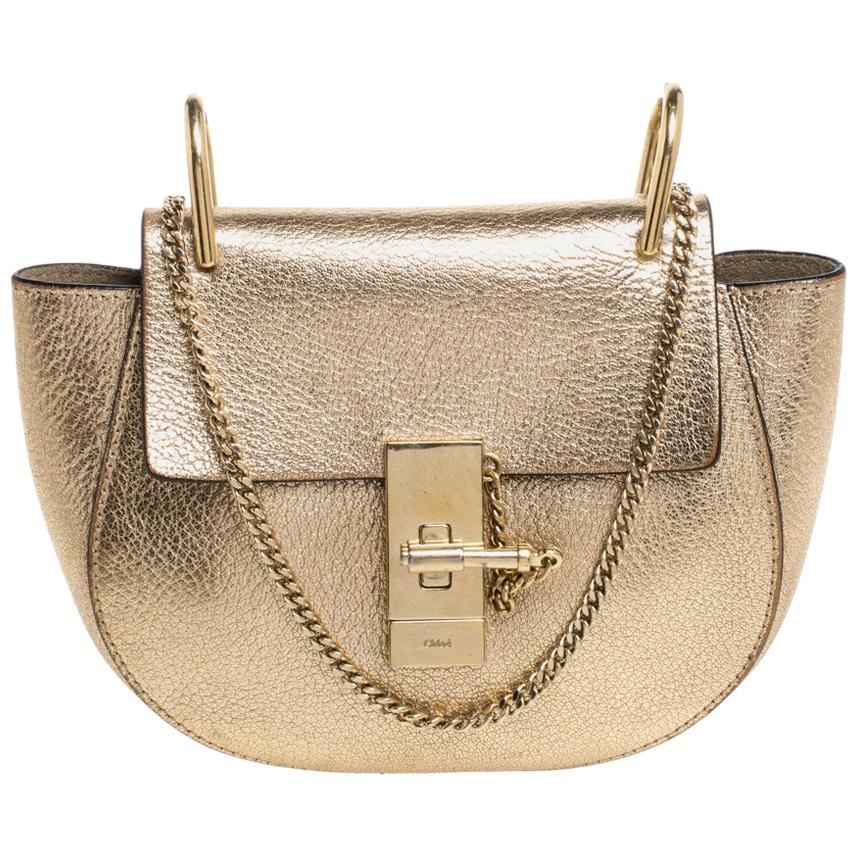 Chloe Metallic Gold Leather Mini Drew Shoulder Bag