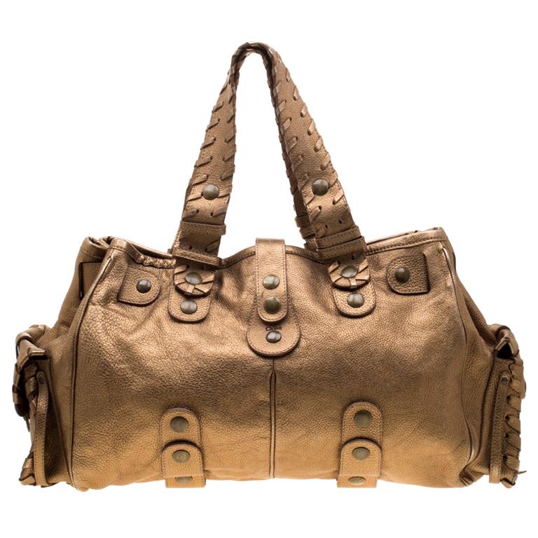 Chloe Metallic Gold Leather Silverado Satchel