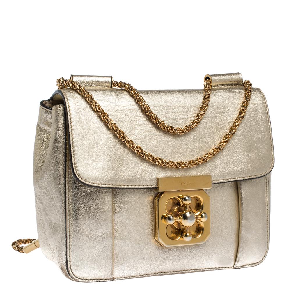 Women's Chloe Metallic Gold Leather Small Elsie Shoulder Bag