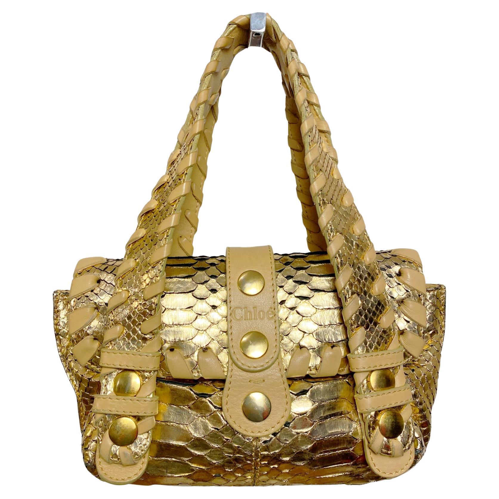 CHLOE Metallic Gold Python 
Leather Silverado Bag, Early 2000s en venta