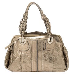 Chloe Metallic Gold Textured Leather Heloise Bag