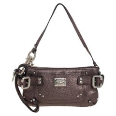 Chloe Metallic Grey Leather Paddington Clutch