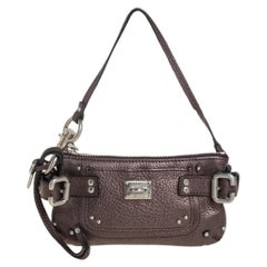 Chloe Metallic Grey Leather Paddington Clutch