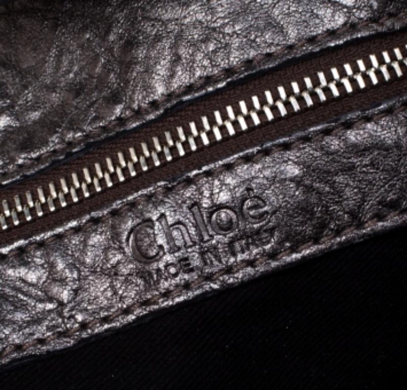 Noir Chloe Metallic Grey Pebbled Leather Shopper Tote en vente
