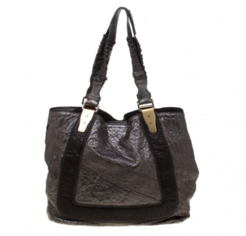 Chloe Metallic Grey Pebbled Leather Shopper Tote Pour femmes en vente