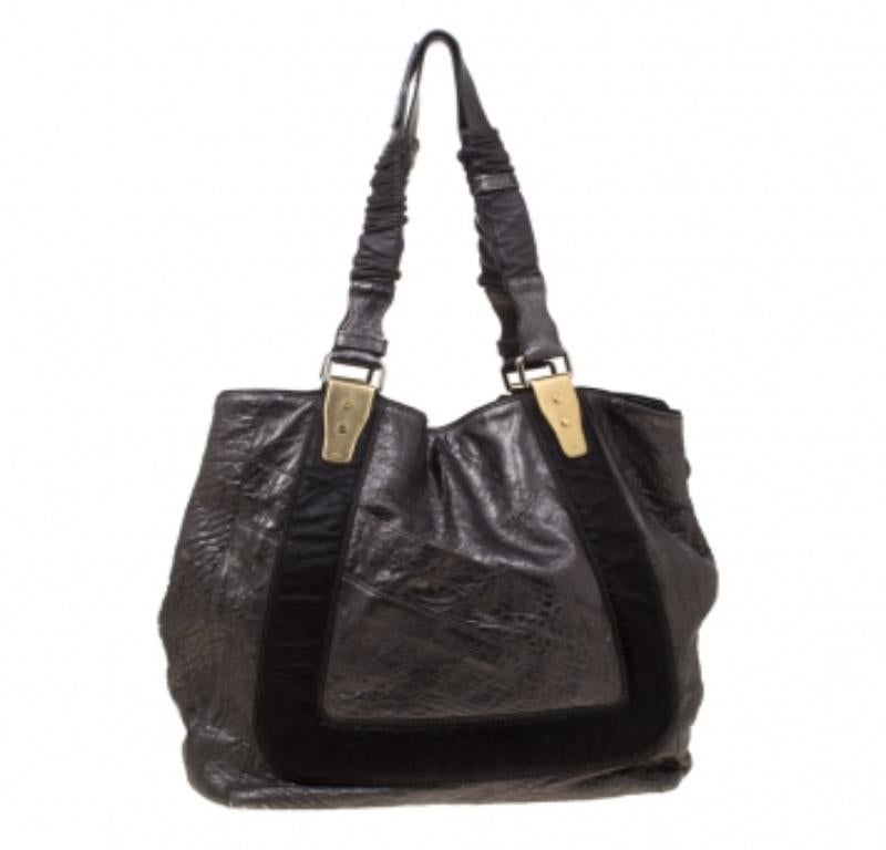 Chloe Metallic Grey Pebbled Leather Shopper Tote en vente 1