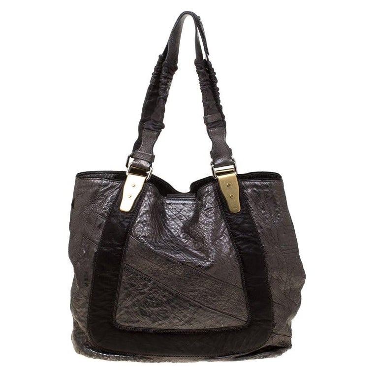 Chloe Metallic Grey Pebbled Leather Shopper Tote For Sale at 1stDibs